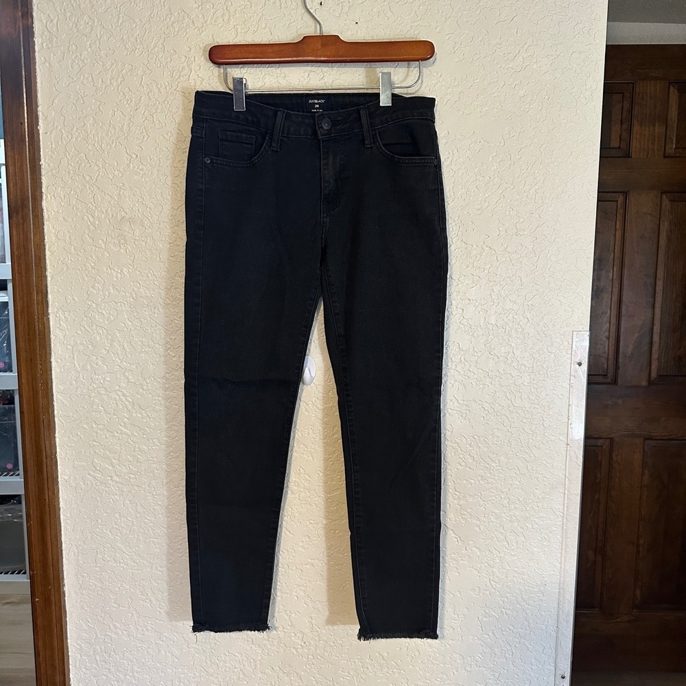 Just Black Denim Skinny Jeans Black 28 Women Frayed Hem Stretch Casual